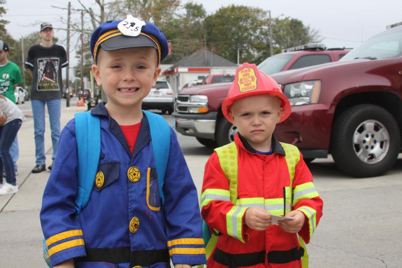 Mitchell Campbell, 5, (left) and his brother Mason, 3, both of Wareham arrive dressed and ready for action on Sunday. BY MATTHEW BERNAT